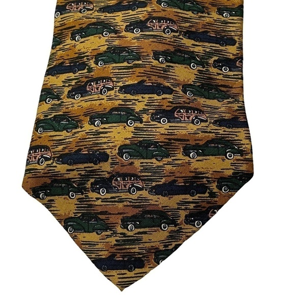 XMI Classic Car Gold Tan Silk Neck Tie - Picture 2 of 5